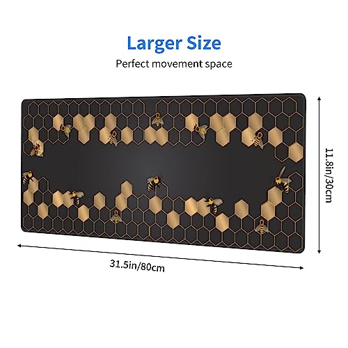 Honeycomb Bee Gaming Mouse Pad Extended Large Mouse Mat 31.5 X 11.8 Inch Nonslip Rubber Base Long Desk Pad Stitched Edges Mousepad Mice Pad for Office Home Game - color: Honeycomb Bee
