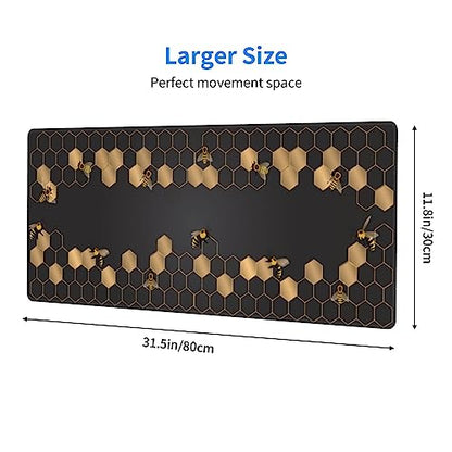 Honeycomb Bee Gaming Mouse Pad Extended Large Mouse Mat 31.5 X 11.8 Inch Nonslip Rubber Base Long Desk Pad Stitched Edges Mousepad Mice Pad for Office Home Game - color: Honeycomb Bee