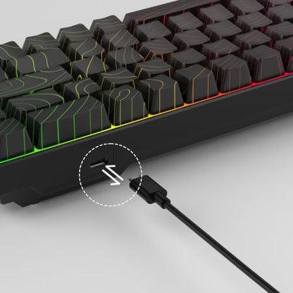 MageGee Portable 60% Mechanical Gaming Keyboard, RGB Backlit Compact 68 Keys Mini Wired Office Keyboard with Red Switches for Laptop PC Mac - Black Contour Lines - color: Black Contour Line/Red Switch