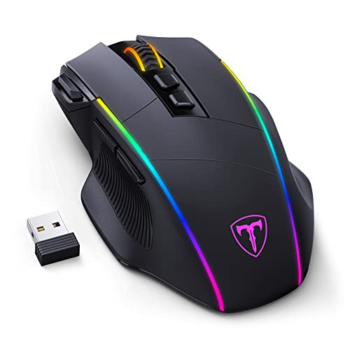 RisoPhy Wireless Gaming Mouse, 3 Modes - 2.4G/USB-C/Bluetooth 6 Level 10000DPI Chroma RGB Backlit Ergonomic 8 Programmable Buttons, 58H Capacity Rechargeable Computer Mouse for PC/Mac/Laptop