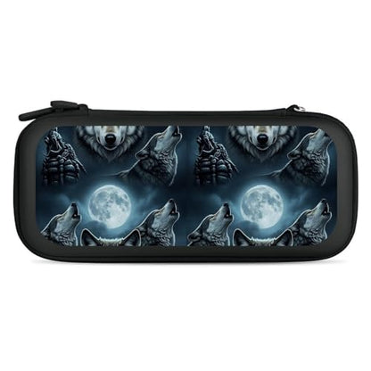 PPIKTC Portable Protective Carrying Case Compatible with Nintendo Switch, Full Moon Wolf Hard Shell Shockproof Storage Bag with 15 Games Accessories - color: Design (329)