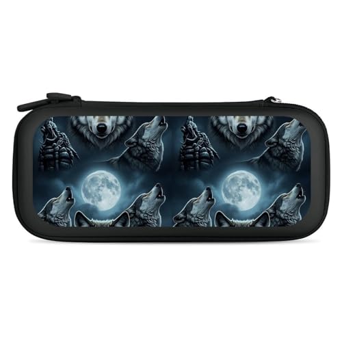 PPIKTC Portable Protective Carrying Case Compatible with Nintendo Switch, Full Moon Wolf Hard Shell Shockproof Storage Bag with 15 Games Accessories - color: Design (329)