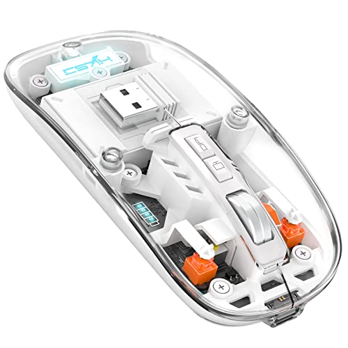 A.JAZZ Wireless Bluetooth5.1&2.4G Mini Lightweight Mouse,Transparent Clear Cool,Rechargeable Silent Computer Mice,Nano USB C Receiver,LED Battery Magic Silm for Office/PC/Mac/Laptop/Apple/ipad(White) - color: White