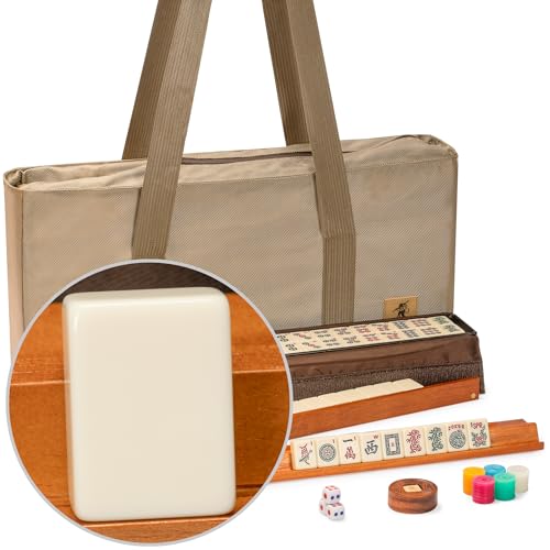 Yellow Mountain Imports American Mahjong Set, Mojave (Ivory) with Brown Soft Case, All-in-One Racks with Pushers, Wright Patterson Scoring Coins, Dice, & Wind Indicator - color: Mojave