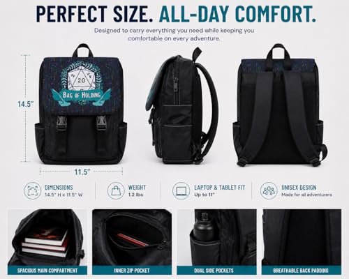 DND Backpack | Bag of Holding Tabletop RPG Travel Backpack for D&D Players & Dungeon Masters | Dice Storage, Laptop & Book Bag for School, Work, TTRPG, Board Game & Fantasy Gaming Gear Accessories