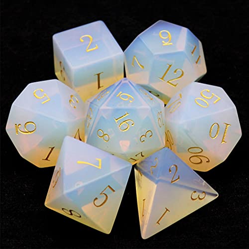 Haxtec Opal Dice DND Dice Set Gemstone D&D Dice with Dice Case Compatible with Dungeons and Dragons TTRPG DND Master Gift-Opal - color: White