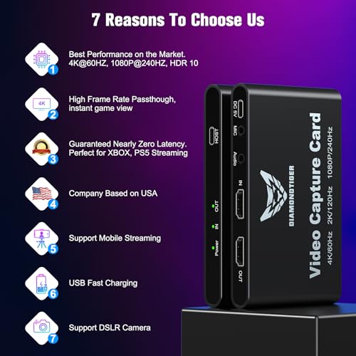 4K60Hz Capture Card 1080P240Hz VRR Passthrough PS5 Xbox | Lag-free HDR audio video recorder device with 3.5mm ports & USB 3.2 fast-charging support - size: 4K 60Hz Black