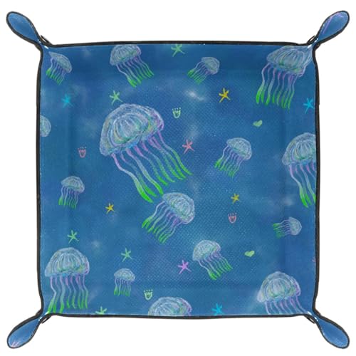 Sea Jellyfish Dice Tray PU Leather Dice Rolling Tray Folding Dice Holder for Dice Games, Like RPG, DND and Other Table Games - color: Multi 1