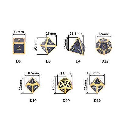 HEIMDALLR Metal D&D Dice Set 7 pcs - Dice Box & Velvet Dice Bag; Metal DND Dice Set D&D (Dungeons and Dragons) w D20 - Blacksmith Craft Dice (Obsidian) - color: 10 Obsidian