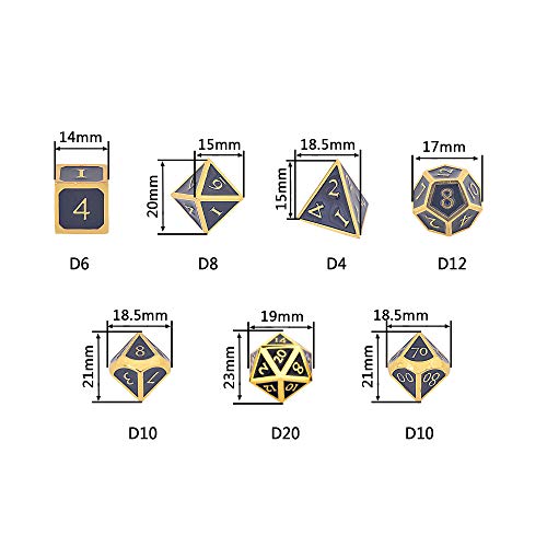 HEIMDALLR Metal D&D Dice Set 7 pcs - Dice Box & Velvet Dice Bag; Metal DND Dice Set D&D (Dungeons and Dragons) w D20 - Blacksmith Craft Dice (Obsidian) - color: 10 Obsidian