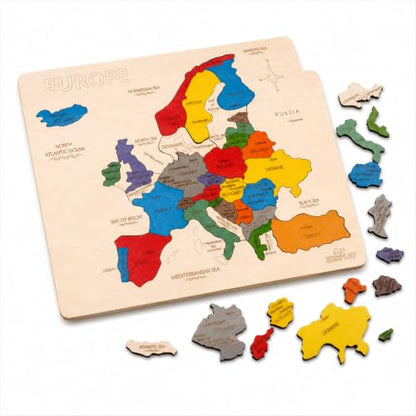 Europe Map Wooden Jigsaw Puzzle for Kids | 33 Puzzle Pieces | Learning & Educational Toy Gift for Boys & Girls Ages 4 Years and Above - style: Europe Map