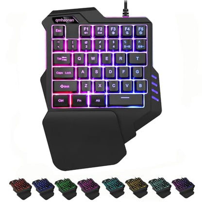RGB One Handed Keyboard, Wired Gaming Backlit 35 Keys, Mini Portable Keyboard for PS4 Xbox PC, 8 Lightning Modes