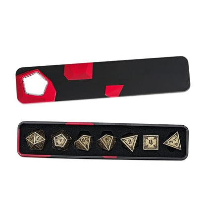 UDIXI Metal Dice Set D&D RPG Metal DND Dice Set for Tabletop Game (Bronze) | 7-Pieces, Lozenge Pattern, Zinc Alloy Material, Gorgeous Gift Case, DM Gift, for Dungeons and Dragons Role Playing Games - color: Brass