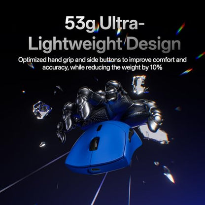 Rapoo VT7 Wireless Gaming Mouse, True 8K Wireless Polling Rate, 53g Lightweight, Up to 750 Hr Battery, Nordic nRF54L15 MCU, 100-Million Mechanical Switch, 10 Programmable Buttons, Macro Enabled - color: Blue