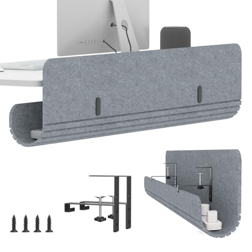 Under Desk Cable Management Tray, 47.2" Felt Cord Organizer with No Drill Clamp or Screw Mount, Hidden Wire Management for Power Strips & Cables, Cable Tray Under Desk for Home Office