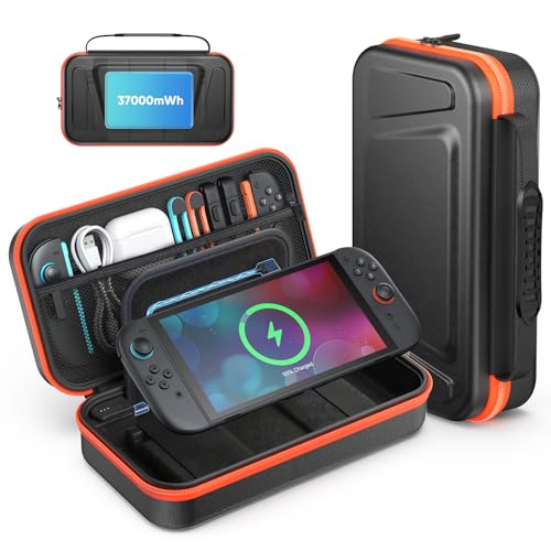 FASTSNAIL Charging Case for Nintendo Switch 2, Built in 37000mWh Battery, PD 18W Fast Charging Power Case, High Capacity Storage Carrying Cases with 9 Game Card Slots, Hard Protective Bag for Switch 2 - size: 3.9 inch