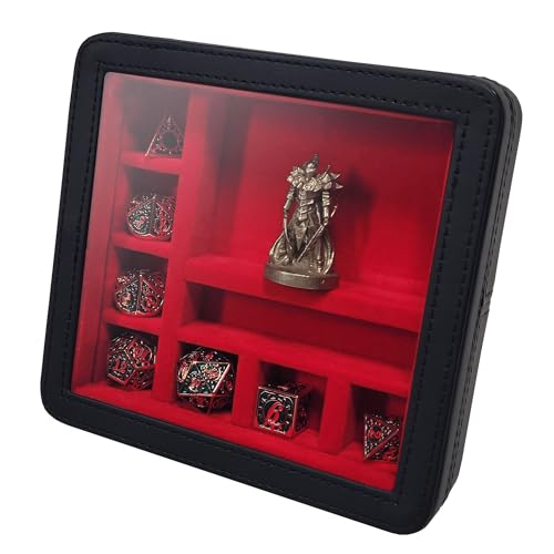 Forged Dice Co. RPG Character Shrine Display Case for Dice and DND Miniatures - Includes Travel Dice Tray and Display Lid - Compatible with Dungeons and Dragons Dice and Miniatures - Red - color: Red