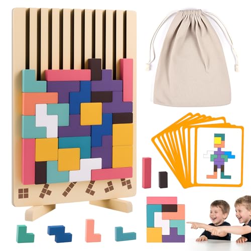 Wooden Stacking Puzzle Toy, 3D Russian Block Puzzle Jigsaw,Montessori Educational Board Game Gift for Boys and Girls, Stacking Blocks Toys for Family Brain Teaser Activity