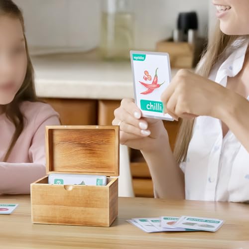 DRASTAR Index Card Holder, 3x5 Index Card Box, Wooden Index Card Organizer with 45 Dividers, Flashcard Notecard Holders for Home Office, Brown - color: Brown