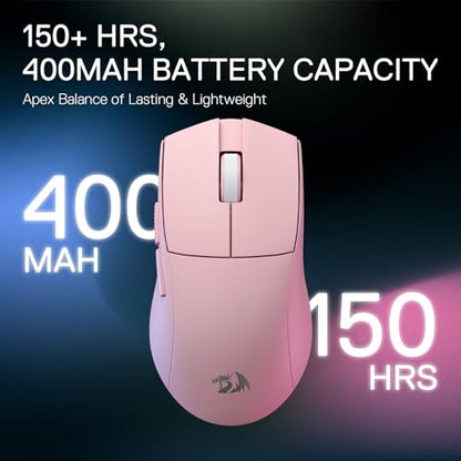Redragon M916 PRO 3-Mode Wireless Gaming Mouse, 55G Ultra-Light 26K DPI Mouse w/Ergonomic Natural Grip Build, Full Programmable Buttons, Software Supports DIY Keybinds & DPI (1K Hz, Pink) - color: Pink, style: 1K Hz