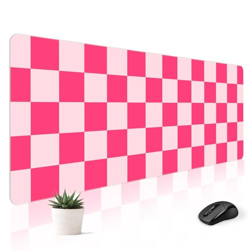 Mousepad Desk Mat Gaming Large Keyboard Cute Office Desktop Computer Laptop Checkered XXL Long Giant Big Kawaii Aesthetic Girly Pretty Design Women Girl Gamer Oversized Wide 30x12'' Mousepad - color: Pink Plaid