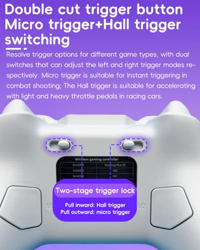 COOBILE Wireless Gaming Controller, Bluetooth Gamepad with Hall Joystick, hall trigger, Macro Back Key, no blind zones, support six-axis somatosensory,for iOS, Android, PC, Switch, Steam (white)