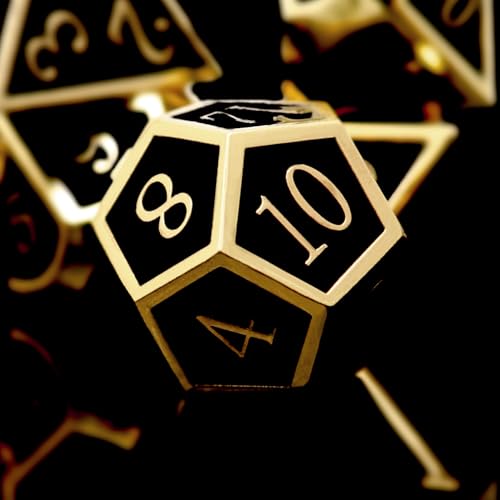 Haxtec Gold Black Metal DND Dice Set Enamel D&D Dice with Leather Dice Bag Compatible with Dungeons and Dragons TTRPG Gamer Gift for DND Lovers Black Metal Dice - color: Gold Black