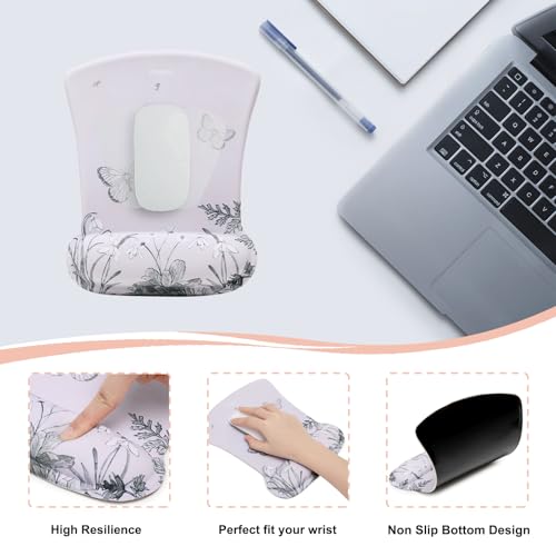 MEGREZ 4-in-1 Mouse Pad with Wrist Rest Ergonomic Memory Foam Desk Mat Set | ergonomic, anti-slip base, 4pcs set, desk pad, mouse wrist rest, keyboard rest, coaster, ideal for office & gaming - color: Green Flower
