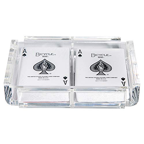 Modern Elegant Playing Card Deck Holder Tray with 2 Decks of Playing Cards in Unique Stylish Deluxe Acrylic Box with Color lid (Clear) - color: Clear