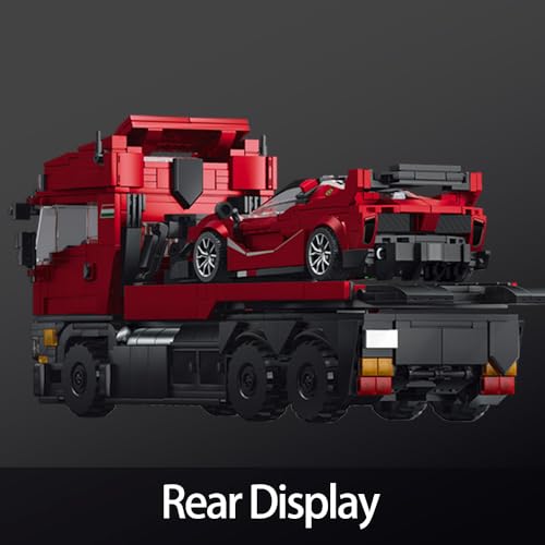 APAWR 1728PCS Red 2-in-1 Truck car MOC Building Block Set, Collectible Display Truck Gift Set for Boys Age 8+and Adult，Construction Vehicle Series Rescue Tow Truck Set, Adult Car Model - color: Red