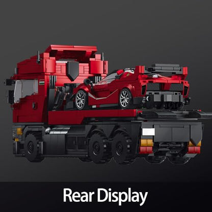 APAWR 1728PCS Red 2-in-1 Truck car MOC Building Block Set, Collectible Display Truck Gift Set for Boys Age 8+and Adult，Construction Vehicle Series Rescue Tow Truck Set, Adult Car Model - color: Red
