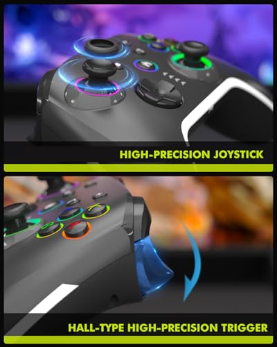 Bluetooth Controller Compatible with iPhone MFI/Android HID/Switch/Apple Arcade Games/Mac/Laptop/Steam Wireless Game Controller, Wired PC Control with Phone Clip RGB Lightning Turbo Vibration 6-Axis Gyro - color: Black-02