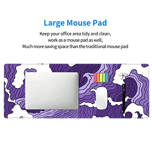 Japanese Purple Wave Large Mouse Pad XL Extended Gaming Mouse Pad Mat Desk Pad with Stitched Edge,Full Desk Mousepad for Office,Computer,Keyboard 31.5 X 11.8 Inch (Japanese Purple White Wave) - color: Japanese Purple White Wave