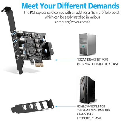 USB PCIe Card PCI Express to 6 Ports USB Expansion Card (2X Type A - 2X USB C) with External 20pin Type-E Header (to Type-c Front Panel)/ 19pin Adapter Low Profile Bracket with Windows and Linux
