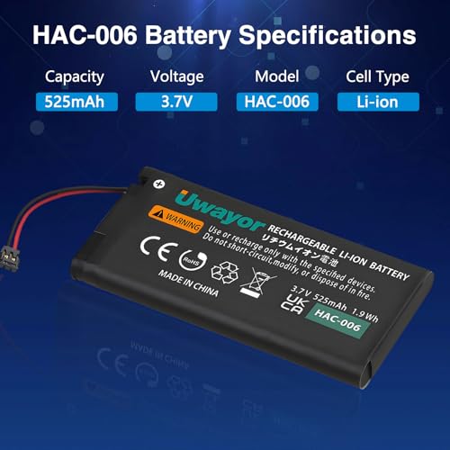 Joy Con Battery Replacement, 4 Pack HAC-006 Battery for Nintendo Switch HAC-015 HAC-016 Left & Right Joy-Con Controller, Joycon Replacement Batteries with Tools