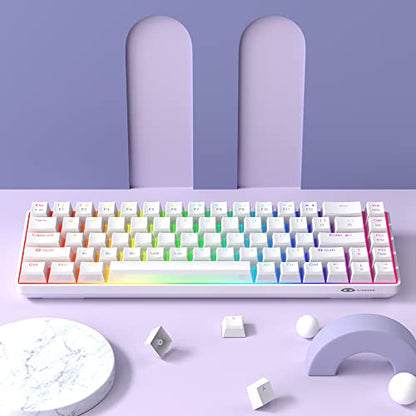 MageGee Portable 60% Mechanical Gaming Keyboard, Red Switch, PBT Pudding Keycaps RGB Backlit Compact 68 Keys Mini Wired Office Keyboard for Windows Laptop PC - White - color: Ivory White /Red Switch
