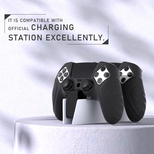 PlayVital Guardian Edition Anti-Slip Ergonomic Silicone Cover Case for ps5 Edge Controller, Soft Rubber Protector Skin for ps5 Edge Wireless Controller with Thumb Grip Caps - Black - color: Black