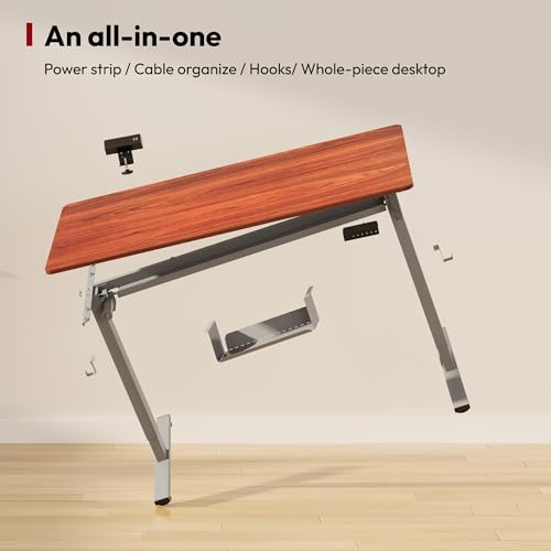 SANODESK Electric Standing Desk with Desk Clamp Power Strip 48"x 24" Whole-Piece Desktop Height Adjustable Stand Up Desk with Cable Management Sit Stand Home Office Desk Silver Frame/Mahogany Top - color: Silver Frame+mahogany Top, size: 48"x24"