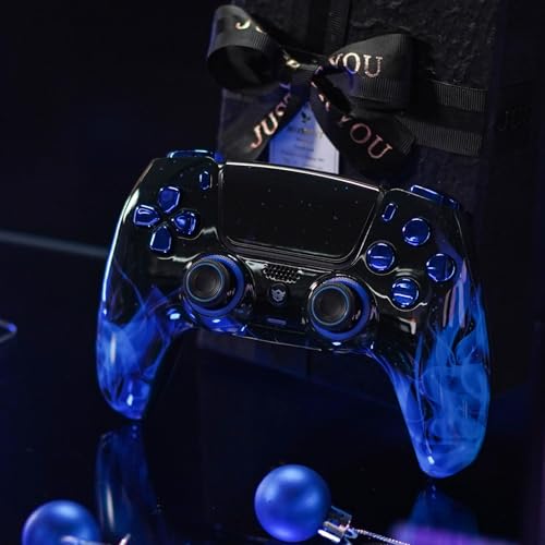 HEXGAMING RIVAL PRO Wireless Controller Compatible with ps5, Blue Flames | Hall Effect Joysticks, Mouse-Click Triggers & Bumpers, 4 Remappable Back Buttons, 8 Swappable Sticks, FPS Gaming - color: Blue Flames