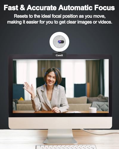 Camii 2K Webcam with Light, HD Webcam for PC with Built-in Privacy Cover, Adjustable Brightness, Noise Reduction Mics, for Zoom Skype Teams Laptop and Google Meet