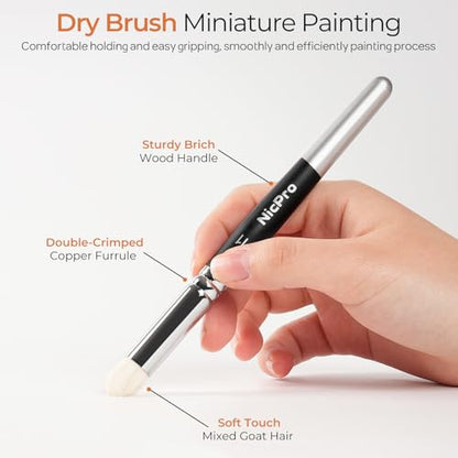 Nicpro Dry Brush Miniature Painting, 7 Sizes Drybrush with Storage Case | Professional Drybrush Set, Hobby Detail Paint Brushes, For Tabletop & Wargames Miniatures Models Figures