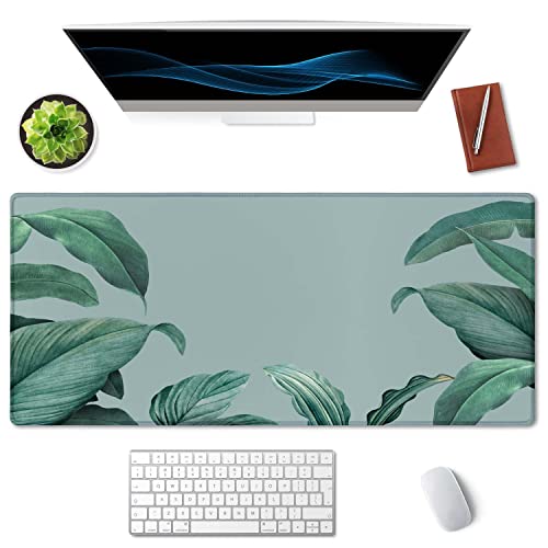 SSOIU Extended Gaming Mouse Pad - Non-Slip Water-Resistant Rubber Base Computer Keyboard Mouse Mat, 35.5 x 15.7-inch XX-Large Desk Mat, Ideal Partner for Work & Game, Foliage Tropical Leaves - color: Foliage Tropical Leaves