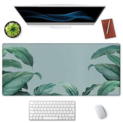 SSOIU Extended Gaming Mouse Pad - Non-Slip Water-Resistant Rubber Base Computer Keyboard Mouse Mat, 35.5 x 15.7-inch XX-Large Desk Mat, Ideal Partner for Work & Game, Foliage Tropical Leaves - color: Foliage Tropical Leaves