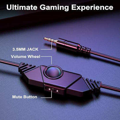 Voistek Over Ear Headphones Wired, Computer Headset with Microphone & Volume Control, 50mm Drivers, Game Headphones for PC, Laptop, Computer, PS4, PS5 - color: Red