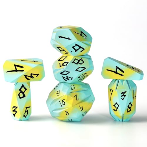 FONVGOGO Metal DND Dice Set, Dungeons and Dragons Dice Set D and D with Cardboard Box for Role Playing Games RPG TTRPG Gifts (Blue Yellow) - color: S Blue Yellow