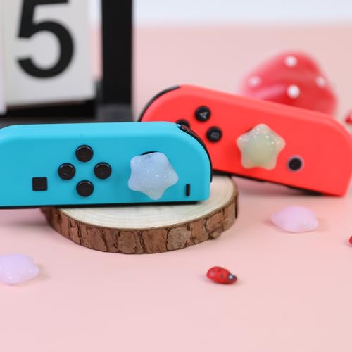 Switch Joycon Thumb Grips Caps, 4 PCS Cute Kawaii 3D Silicone Analog Thumbstick Button Cover Compatible with Nintendo Switch Lite/OLED Joystick Caps (Multicolor Glitter Star) - color: Multicolor Glitter Star