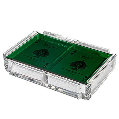 Modern Elegant Playing Card Deck Holder Tray with 2 Decks of Playing Cards in Unique Stylish Deluxe Acrylic Box with Color lid (Green) - color: Green