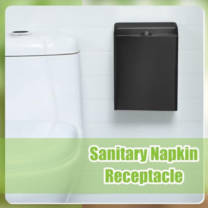 Tioncy 1 Pcs Sanitary Napkin Receptacle, Tampon Disposal Bin Wall Mounted Tampon Holder Stainless Steel Sanitary Napkin Disposal Bins for Home Office Public Restrooms Bathroom (Black) - color: Black