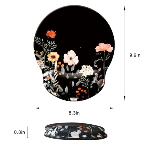 Mouse Pad with Wrist Support, Ergonomic Mouse Pad with Memory Foam Wrist Rest Cushion, Non-Slip Rubber Base Gaming Mice Pad for Home Office Computer Laptop, Flower Black - color: U-flower black