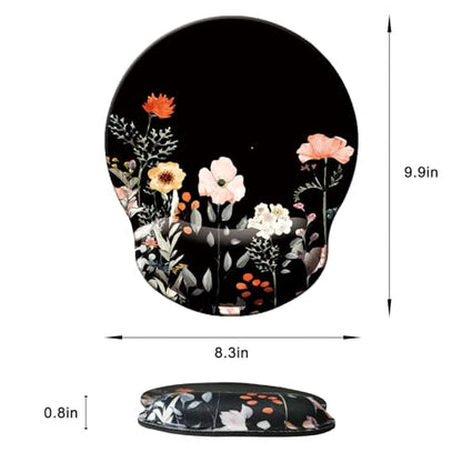 Mouse Pad with Wrist Support, Ergonomic Mouse Pad with Memory Foam Wrist Rest Cushion, Non-Slip Rubber Base Gaming Mice Pad for Home Office Computer Laptop, Flower Black - color: U-flower black
